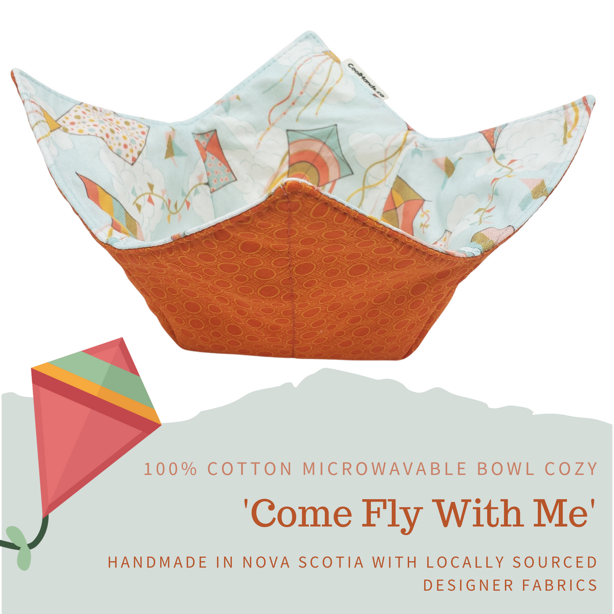 100% Cotton Microwavable Bowl Cozy - Come Fly With Me