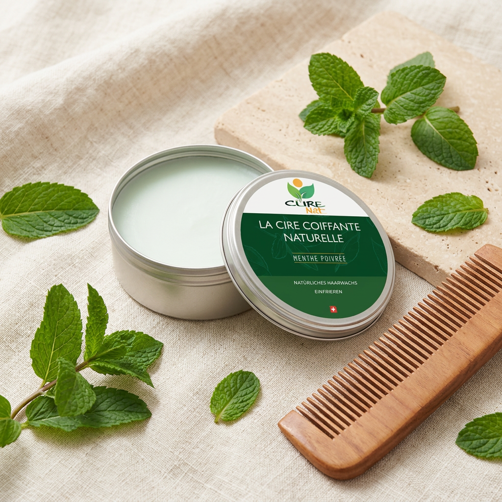 Cire coiffante naturelle et bio à la menthe poivrée CureNat – Faite à la main, végane, fixation forte